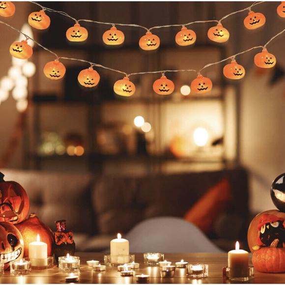 Decor Halloween Decorations Pumpkin String Lights 10ft 20 LED Lights Lot of 2 - Picture 2 of 7